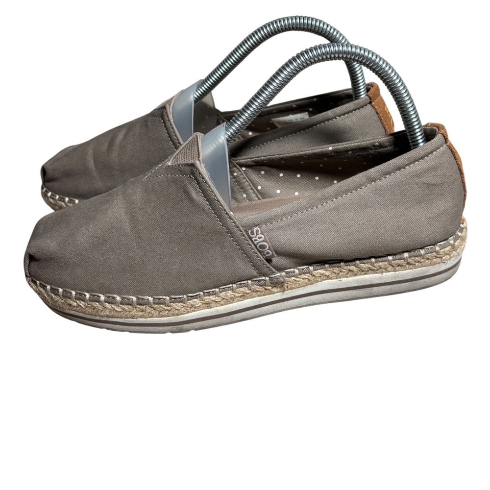 Skechers BOBS Womens 7.5 Taupe Canvas Espadrille Slip On Flats Memory Foam Beach